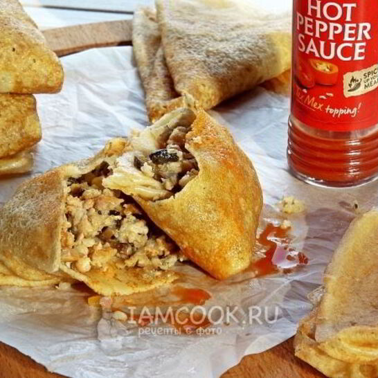 Рецепт блины с мясом и грибами
