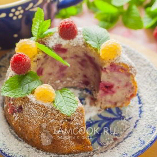 Рецепт творожный кекс с малиной