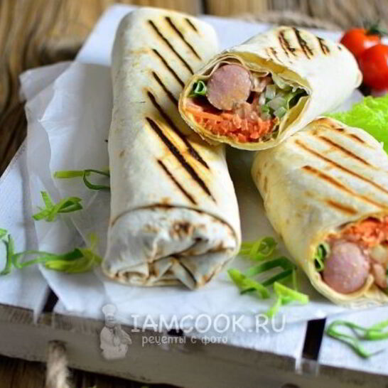 Рецепт сосиска в лаваше с корейской морковкой