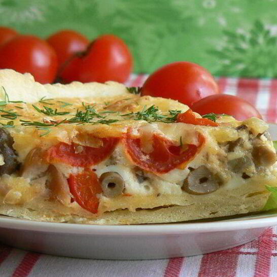Рецепт киш с копченой курицей и грибами