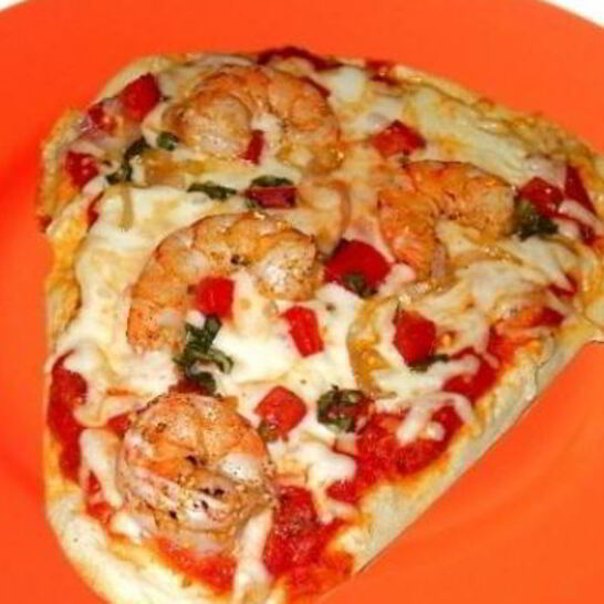 Рецепт пицца на кефире с креветками