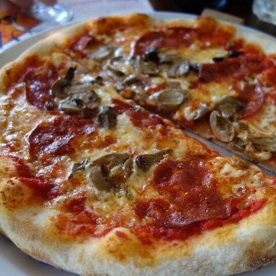 Рецепт пицца с колбасой, грибами и помидорами