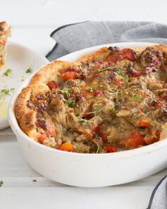 Открытая шарлотка с печеными овощами и пармезаном