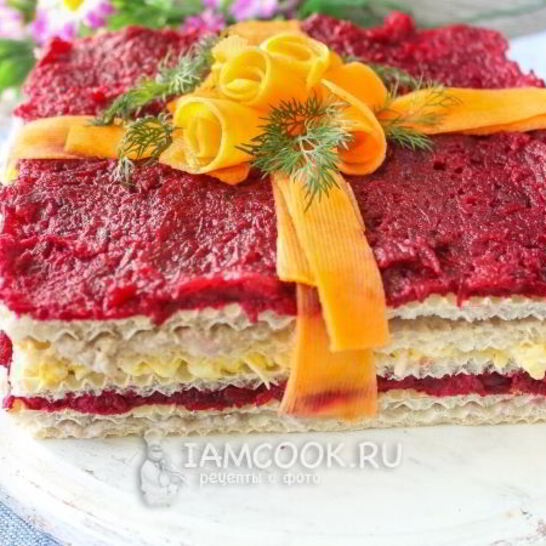 Рецепт селедочный торт на вафельных коржах