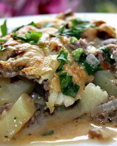 Картофельная запеканка с фаршем в сливках