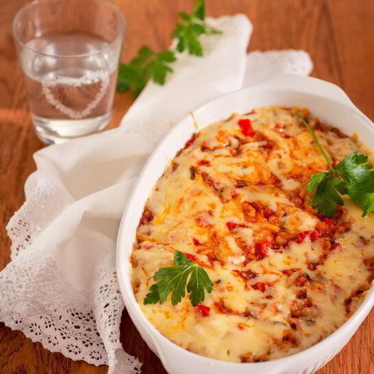 Рецепт запеканка из фарша с рисом и томатами