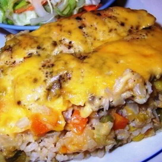 Рецепт запеканка из риса с курицей, овощами и грибами