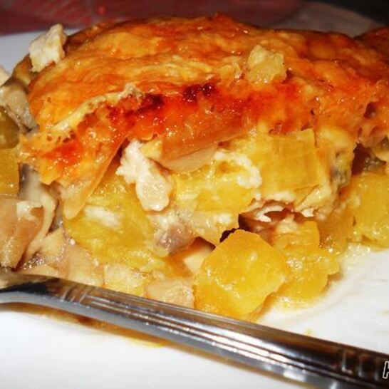 Рецепт запеканка с курицей, кабачками и грибами