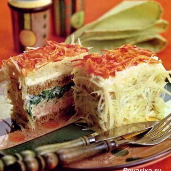 Рецепт бутербродные слоеные тортики с окороком