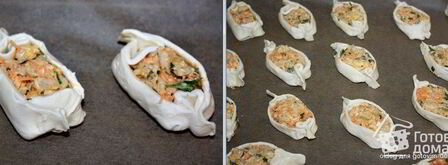 бутерброды из слоеного теста с сыром, курицей и морковью. Шаг 5