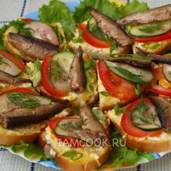 Рецепт праздничные бутерброды со шпротами