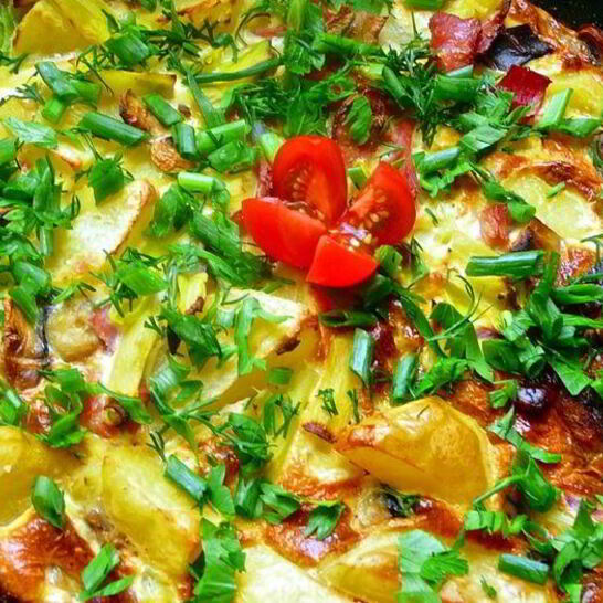 Рецепт омлет с грибами, беконом и фасолью