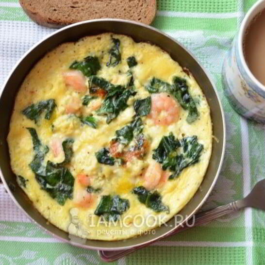 Рецепт омлет со шпинатом и креветками