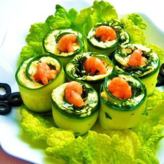 Рецепт огуречные роллы с яйцом и креветками