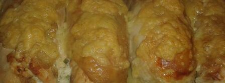 куриные рулеты с сыром и венскими колбасками. Шаг 8