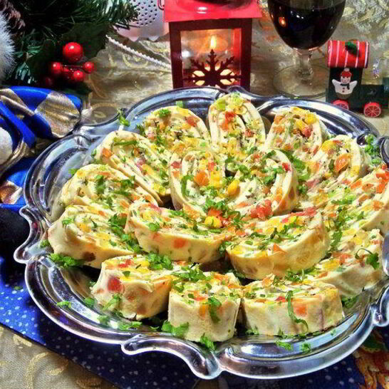 Рецепт яичный рулет с сыром мозаика