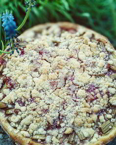 Ревеневый тарт с ванильным пудингом и штройзелем